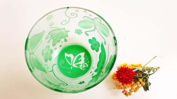 【Creema限定】爽やか緑色の蝶々グラスギフト商品に❤︎お家でリラックスタイムに❤︎ 3枚目の画像