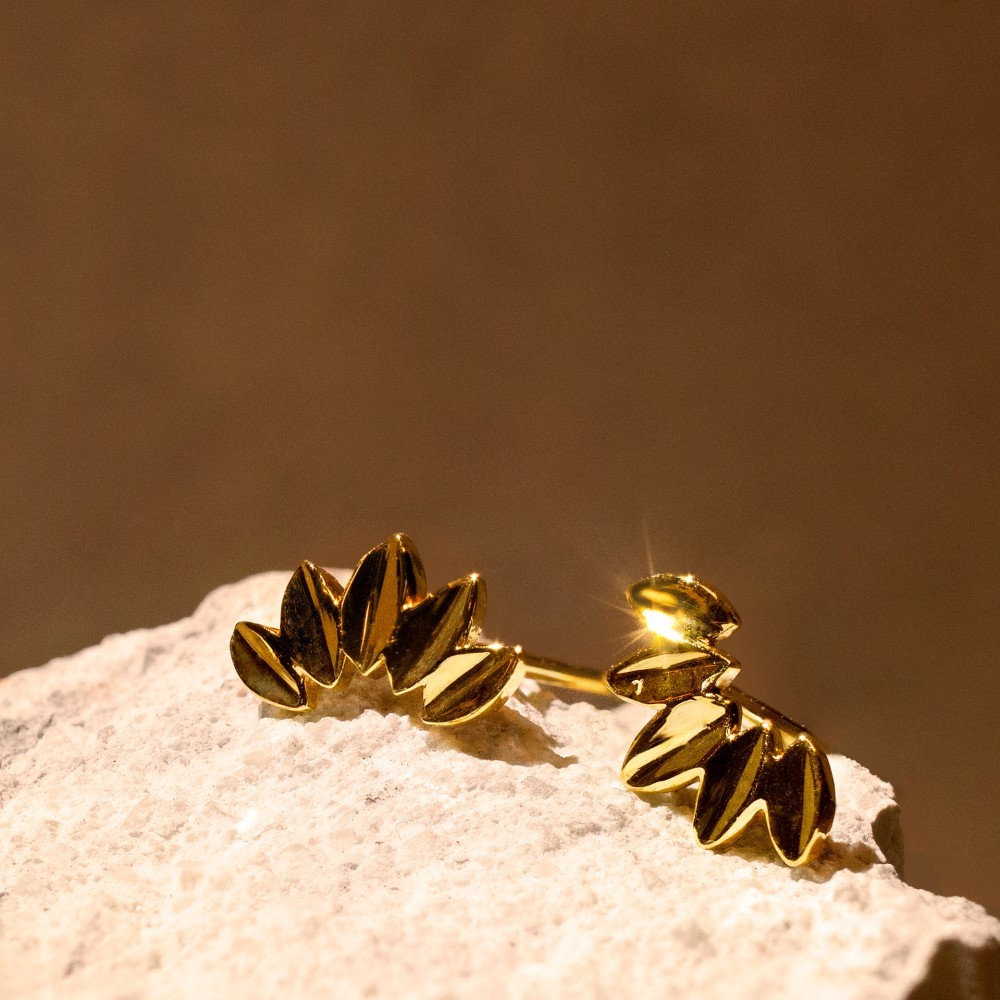 K10イヤリング笹の葉ヴィンテージリーフピアス