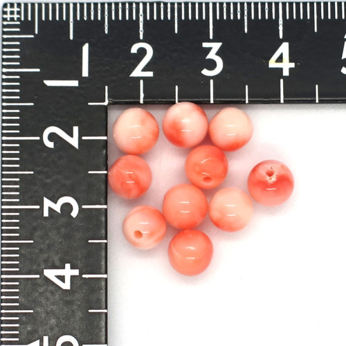 片穴 6~6.5mm 深海 ピンク 珊瑚 10個 セット 丸 玉 パーツ 天然