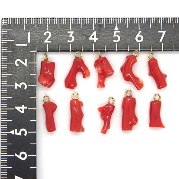 枝 10個 セット 赤 珊瑚 ビーズ パーツ 日本産 天然 無染色 (S7) 4枚目の画像