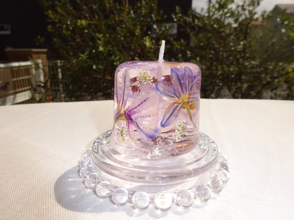 【受注制作】花露キャンドル(リューココリーネとレースフラワー)薄紫 3枚目の画像