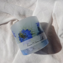【受注制作】ボタニカルキャンドルS(青ニゲラと青紫陽花、矢車草) 1枚目の画像