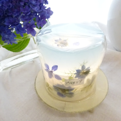 【受注製作】LED花ランタン(青ニゲラと白ニゲラと四つ葉のクローバー)プルメリアの香り 2枚目の画像