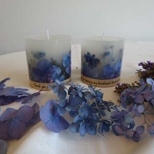 受注生産】紫陽花とラベンダーのミニボタニカルキャンドル(ナチュラル 