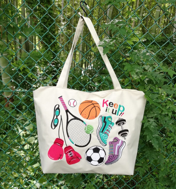 スポーツ柄 刺繍エコ/トートバッグ トートバッグ NANAKSA Design