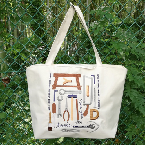 DIY工具柄の刺繍エコ/トートバッグ【防水・撥水生地】 トートバッグ