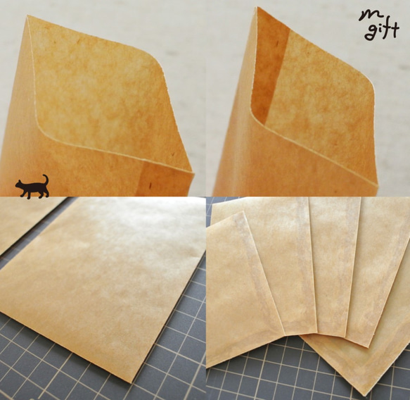 ロウ引き紙 平袋（M）ラッピングセット　ワックスペーパーバッグ　蝋引き紙プレゼント包装　ギフト　タグ　シール　リボン 4枚目の画像