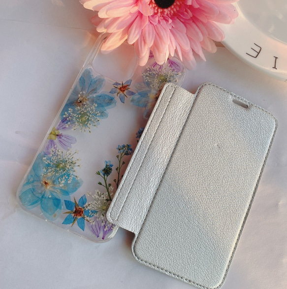 花祭り　押し花+手帳型ケース カバー　薄い　iPhone/Samsung対応 2枚目の画像