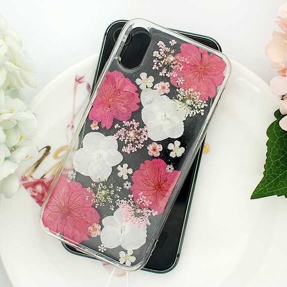 「精神美、優美な女性、純潔」桜－ピンク　押し花ケース iPhone/Galaxy/Xperia対応可能 2枚目の画像