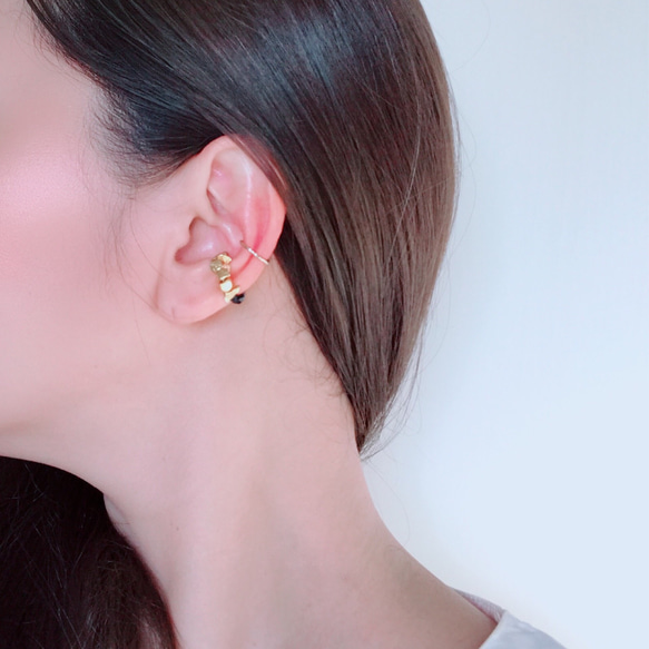 2個セット]スワロフスキージェットとメタルサザレビーズ 2way