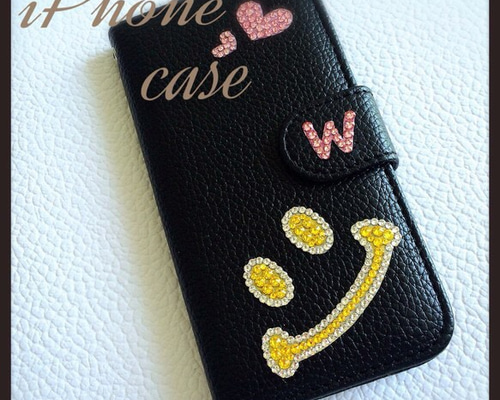 iPhone手帳型ケース スマホケース イニシャル＆ニコちゃん