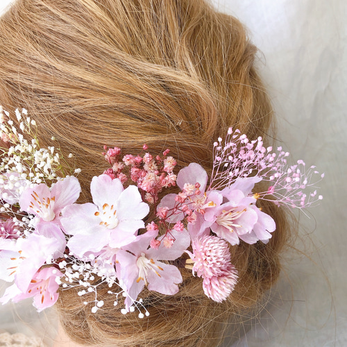 桜 髪飾り ヘッドパーツ 卒業式 結婚式 ドライフラワー