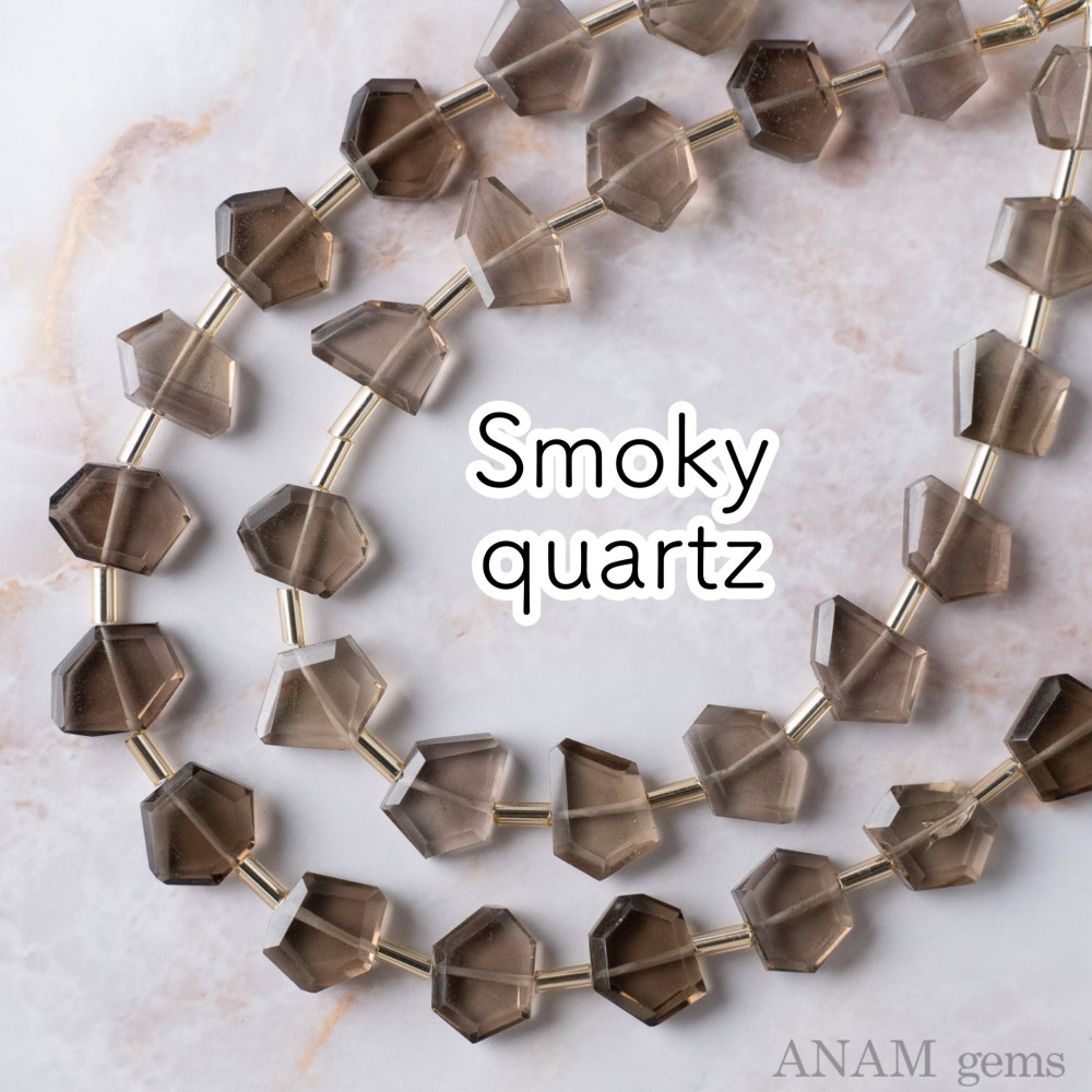 【16粒】スモーキークォーツ オクタゴンスライスビーズ (ビーズ素材)★ANAM gems