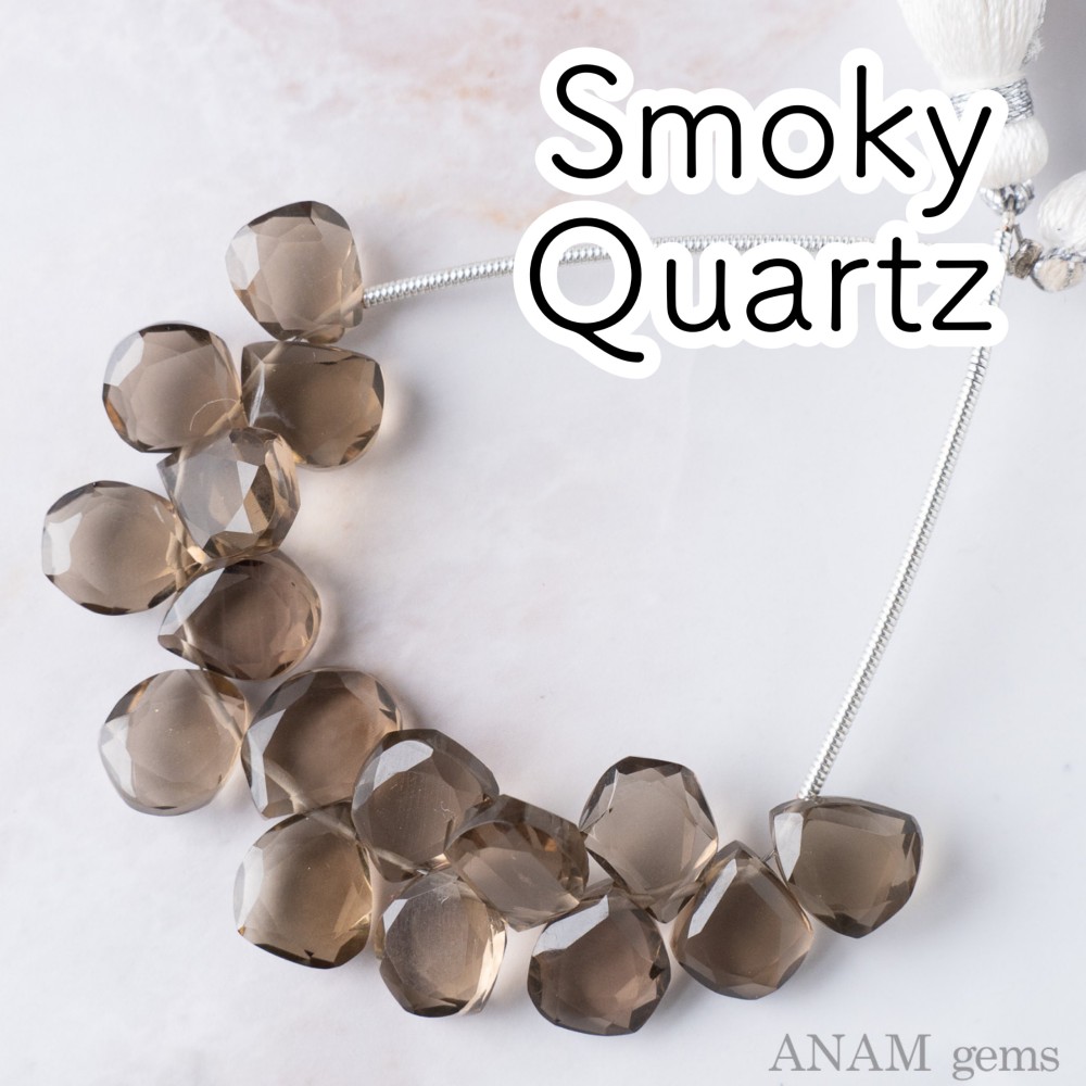 【16粒】スモーキークォーツ MOMO花スライスビーズ (ビーズ素材)★ANAM gems