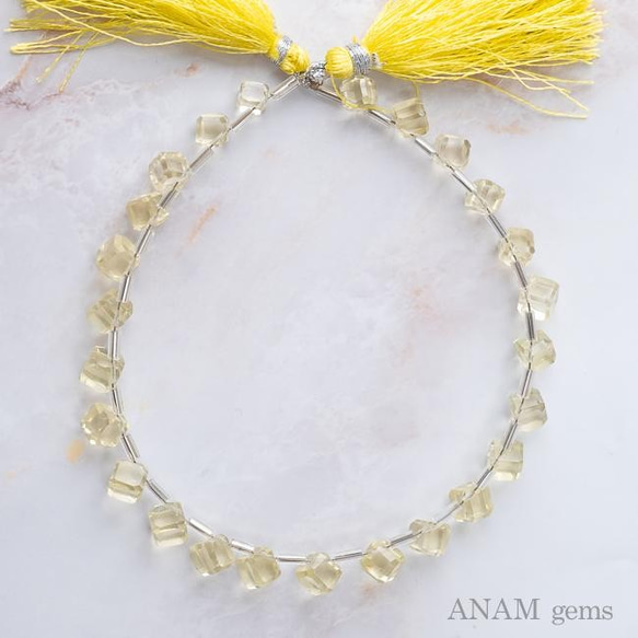 【20cm】レモンクォーツ キューブカット (ビーズ素材)★ANAM gems 4枚目の画像