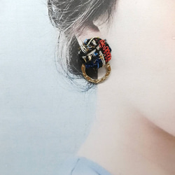 【外科不銹鋼耳環】金線混搭花呢粗花呢戒指耳環 第3張的照片