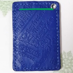 本革　レザー　ブルー　ハンドメイド　パスケース　ハトメ付き　カードケース 2枚目の画像