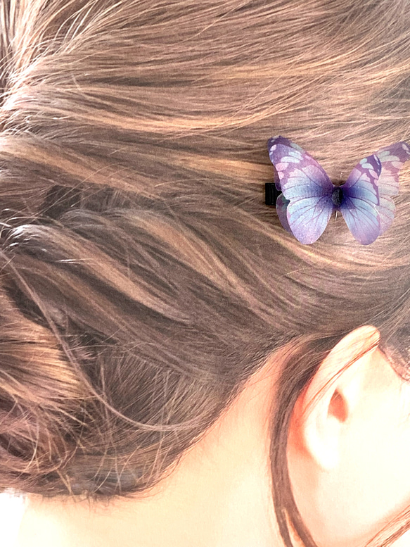蝶々のヘアクリップ（薄紫）同色２個セット 2枚目の画像