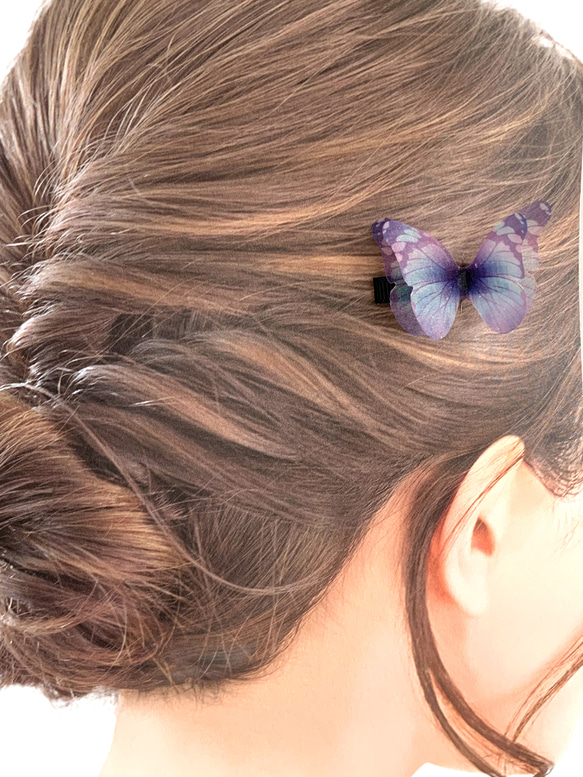 蝶々のヘアクリップ（薄紫）同色２個セット 3枚目の画像