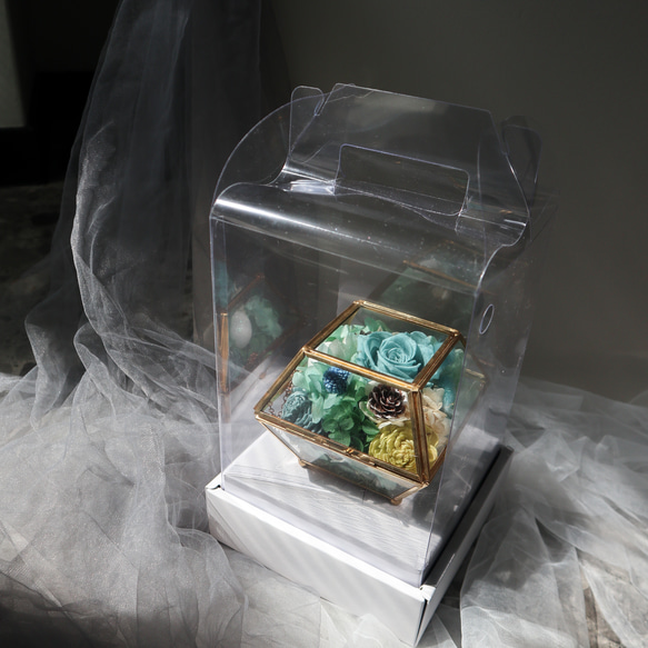 《莫蘭迪霧霾藍永生玫瑰玻璃珠寶盒》 第2張的照片