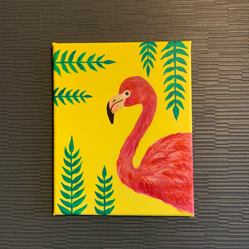 に*け様 「 逃げることをやめたフラミンゴ 」｜絵画 原画 抽象画 動物画 ドロ 送料無料】実は機嫌の良い フラミンゴ キャンバス 絵画(原画) 絵画