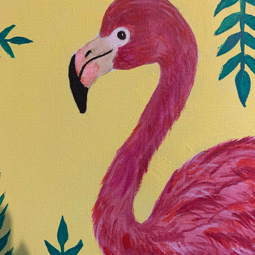 に*け様 「 逃げることをやめたフラミンゴ 」｜絵画 原画 抽象画 動物画 ドロ 送料無料】実は機嫌の良い フラミンゴ キャンバス 絵画(原画