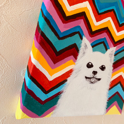 【送料無料】まっ白チワワにカラフルでポップな背景 犬絵画 わんちゃん好きの方に是非 キャンバス絵画 原画 3枚目の画像