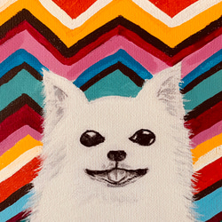 【送料無料】まっ白チワワにカラフルでポップな背景 犬絵画 わんちゃん好きの方に是非 キャンバス絵画 原画 4枚目の画像