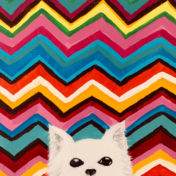 【送料無料】まっ白チワワにカラフルでポップな背景 犬絵画 わんちゃん好きの方に是非 キャンバス絵画 原画 5枚目の画像