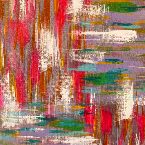 送料無料】ピンクとグリーンの交差 抽象画 キャンバス絵画 原画