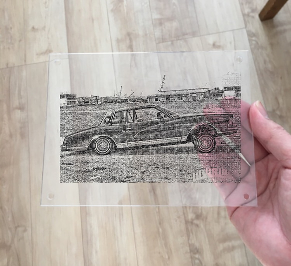 お洒落インテリアプレート　北欧デザイン　モノトーン　リゾート　アメ車　ローライダー　ヤシの木　 1枚目の画像