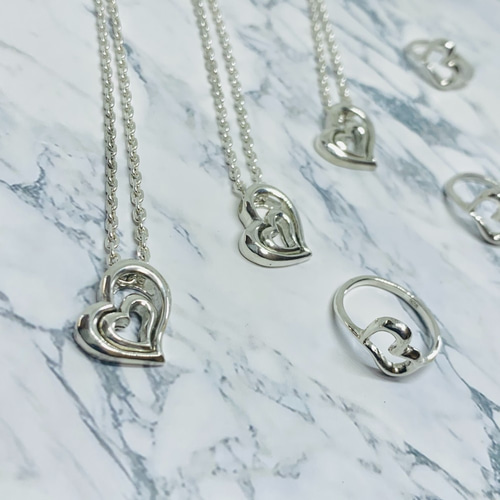 dual heart》ネックレストップ｜silver925・大人のハート
