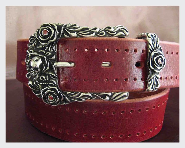 《queen rose》薔薇バックル｜silver925・鏡面＋燻し・アラベスク彫刻・牛革ベルト付き•ユニセックス