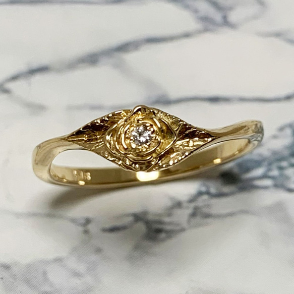 カラベラページ　K18 3g 指輪 queen rose》K18薔薇リング｜鏡面仕上げ・18金・ダイヤモンド・受注