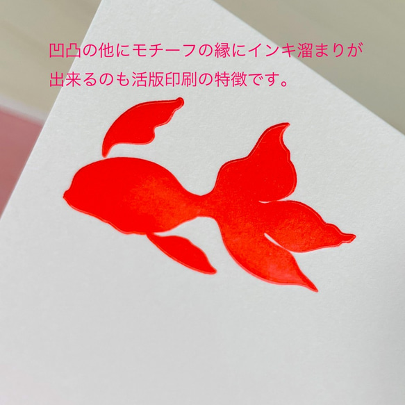 ゆらゆら泳ぐ赤い金魚のポストカード（活版印刷）夏祭り　暑中見舞い　残暑見舞い　アクアリウム 3枚目の画像