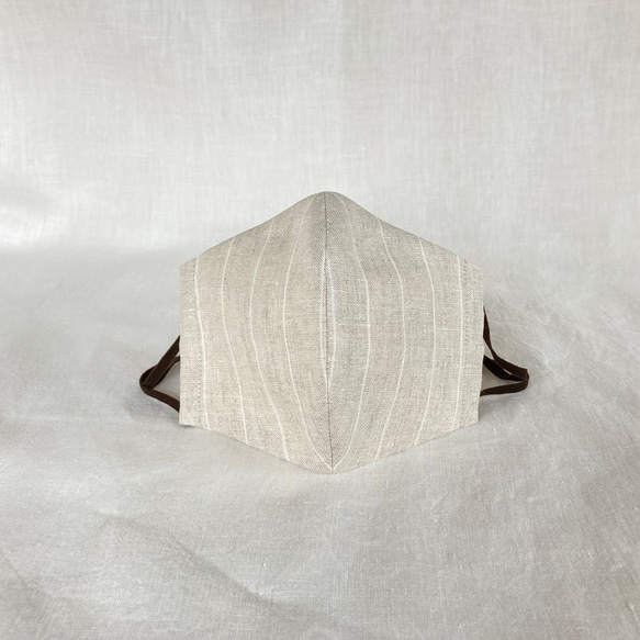 ストライプリネン・Ｌサイズ【ナチュラル × ホワイトストライプ】立体マスク 2枚目の画像