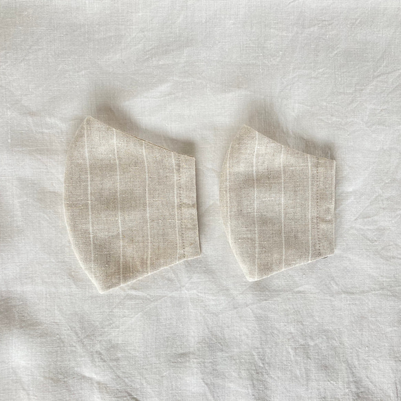 ストライプリネン・Ｌサイズ【ナチュラル × ホワイトストライプ】立体マスク 7枚目の画像