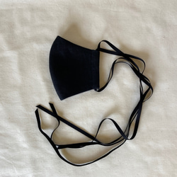 【リボンマスク】リネンツイル［ブラック］・ロングリボン・Mサイズ・立体マスク 6枚目の画像