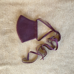 【リボンマスク】リトアニアリネン［グレープ］ロングリボン・Mサイズ・立体マスク 9枚目の画像