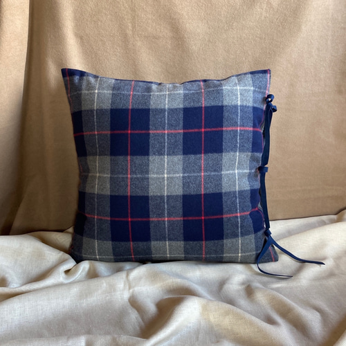 チェック・起毛コットン［グレー×ネイビー］クッションカバー／45×45cm