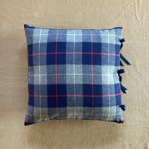 チェック・起毛コットン［グレー×ネイビー］クッションカバー／45×45cm