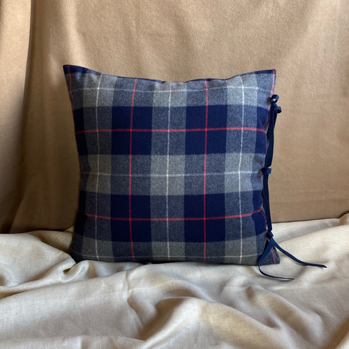 チェック・起毛コットン［グレー×ネイビー］クッションカバー／45×45cm