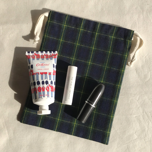 チェック柄巾着袋 タータンチェック巾着S 【グリーン】 巾着袋 lightly. 通販