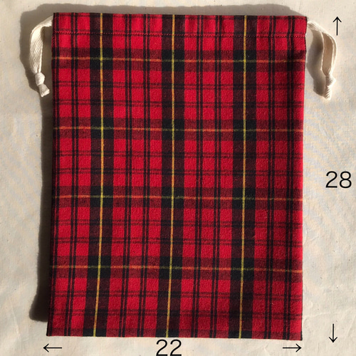 Mサイズ・タータンチェック巾着【レッド】 巾着袋 lightly. 通販