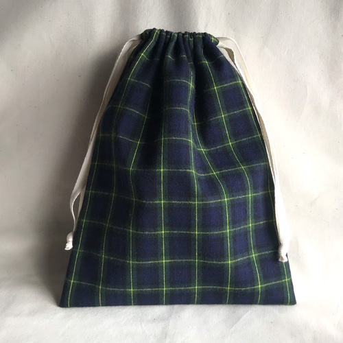 Mサイズ・タータンチェック巾着【グリーン】 巾着袋 lightly. 通販