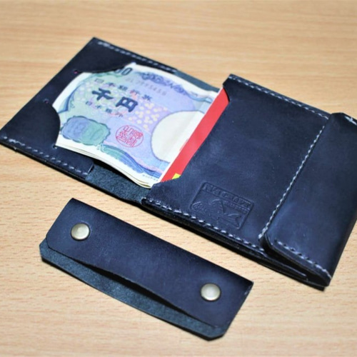 栃木レザー】薄い二つ折り財布 ミニ小銭入れセット マネークリップ