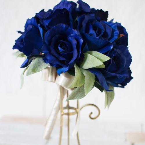 ウェディングブーケ】青いバラの上品な洗練大人ラウンドブーケ・ブート