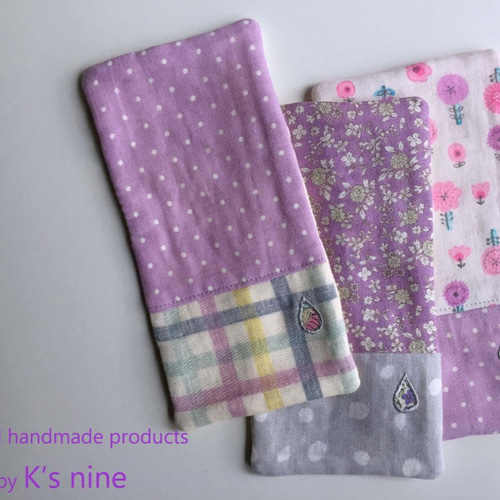 8重ガーゼハーフハンカチ（パープル小花・ドット・花） その他入園  