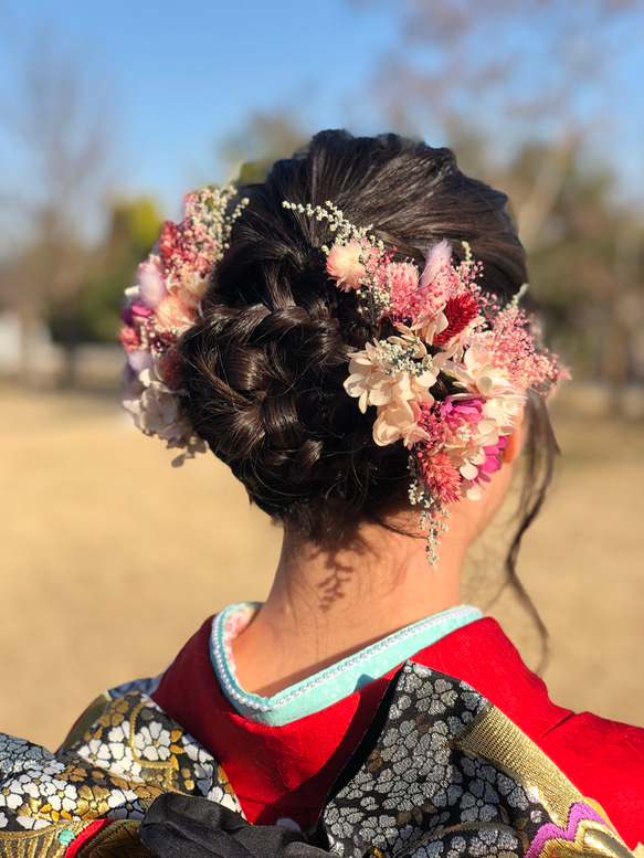 成人式・卒業式に❤︎ドライフラワー髪飾り（レッド） 7枚目の画像