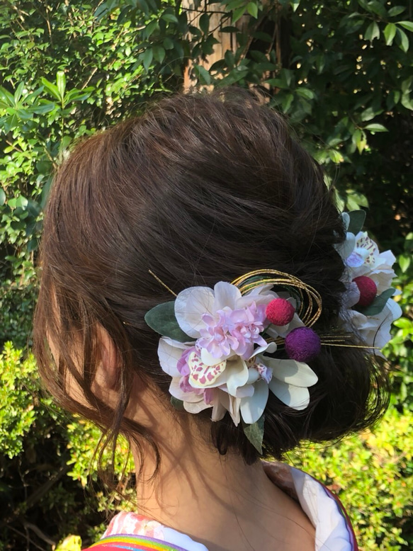 【成人式振袖・卒業式袴に❤︎】アーティフィシャルフラワーの髪飾り（水引グリーン） 8枚目の画像
